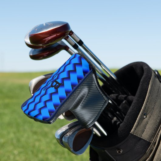 Ändern Sie den Anfangsnamen Blue Woven Metal Textu Golf Headcover (In Situ)