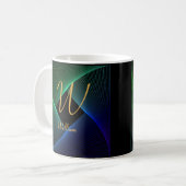 Ändern Sie den Anfangsnamen Grün Blau Swirl V W X  Kaffeetasse (Vorderseite Links)