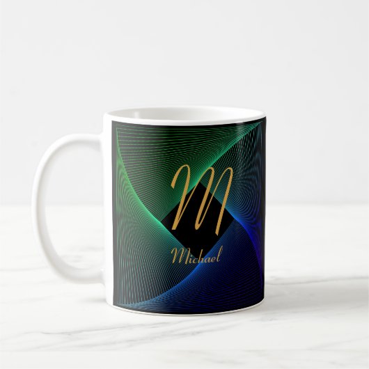 Ändern Sie den Anfangsnamen Grün blauer Swirl L M Kaffeetasse (Links)