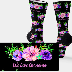 Ändern Sie den Namen Text, Wir Liebe Oma Floral Socken