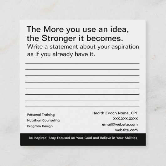Ändern Sie Ihre Gedanken Affirmation Business Card Quadratische Visitenkarte (Rückseite)