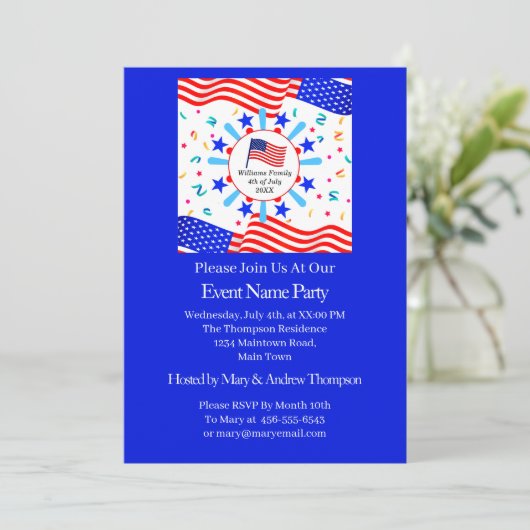 Ändern Sie jeden Text USA Flag Independence Day Na Einladung (Stehend Vorderseite)