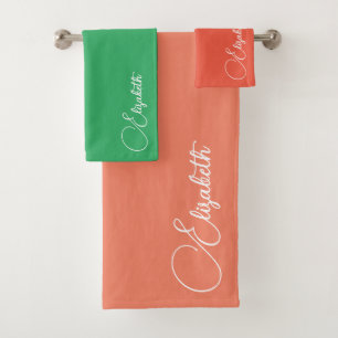 Ändern von Farben Lachs Orange Green Script Name Badhandtuch Set