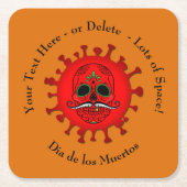 Ändern von Text Dia de los Muertos Red - Orange Rechteckiger Pappuntersetzer (Vorderseite)