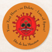 Ändern von Text Dia de los Muertos Red - Orange Runder Pappuntersetzer (Vorderseite)