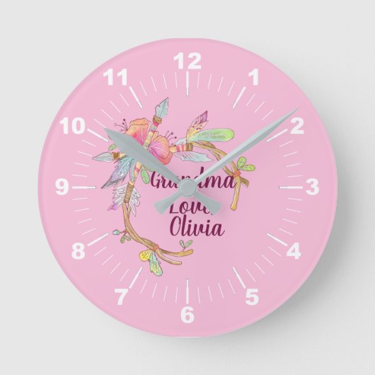 Ändern von Text Großmutter-Lieben Großkind Boho Runde Wanduhr (Vorderseite)