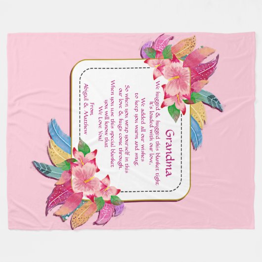Ändern von Text hinzufügen Name Boho Blume Feather Fleecedecke (Vorderseite (Horizontal))