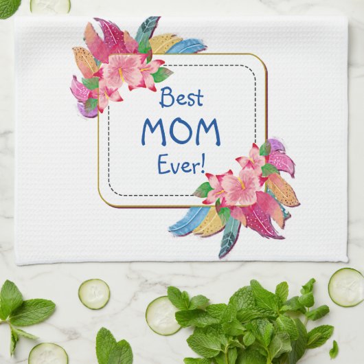 Ändern von Text Hinzufügen Name Boho Blume Feather Geschirrtuch (Gefaltet)