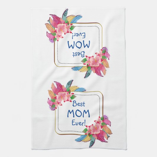 Ändern von Text Hinzufügen Name Boho Blume Feather Geschirrtuch (Vertikal)