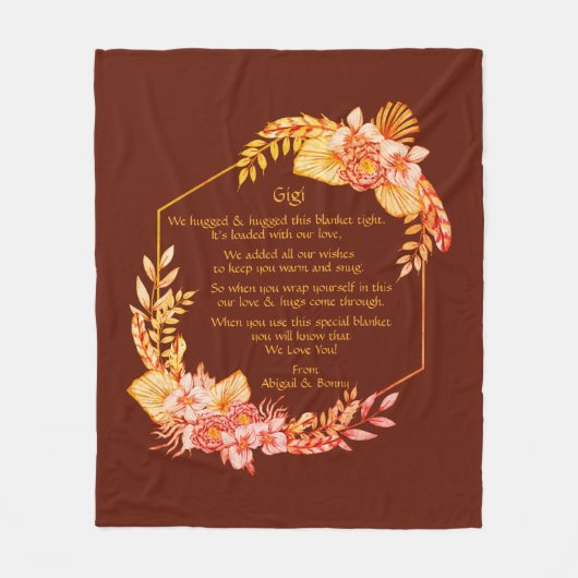 Ändern von Text hinzufügen Name Boho Blume Frame H Fleecedecke (Vorderseite)