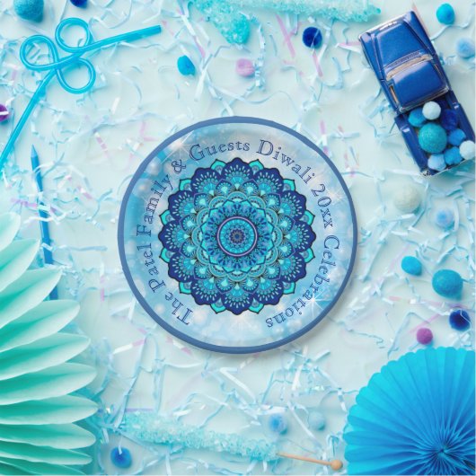 Ändern von Text Matching Diwali Blue 7"-Platte Pappteller (Party)