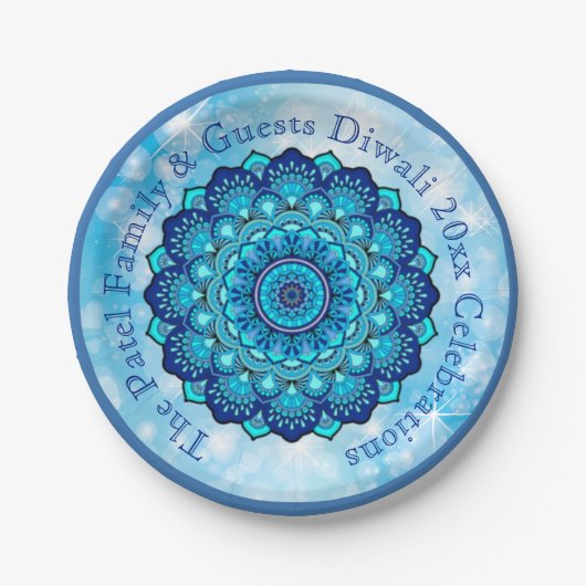 Ändern von Text Matching Diwali Blue 7"-Platte Pappteller (Vorderseite)