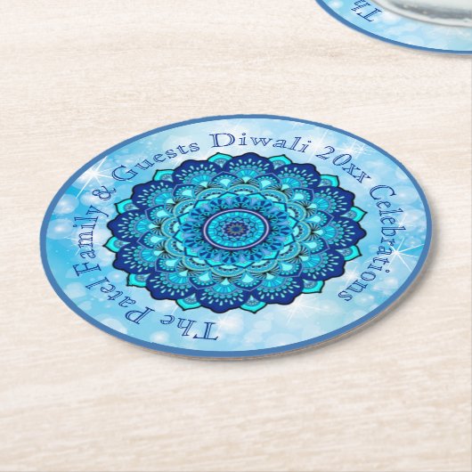 Ändern von Text-Matching Diwali Blue Runder Pappuntersetzer (Angewinkelt)