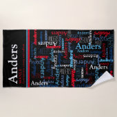 Anders personalisierter Name bedeutet schwarz blau Strandtuch (Vorderseite)