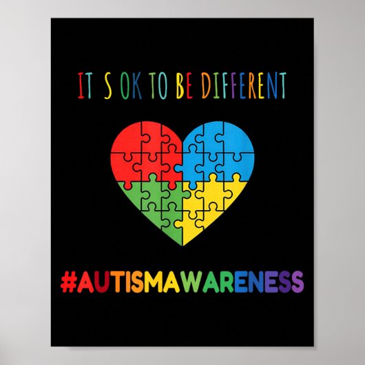 Anders zu sein ist ok Autismus-Bewusstsein Herz-Pu Poster (Vorne)
