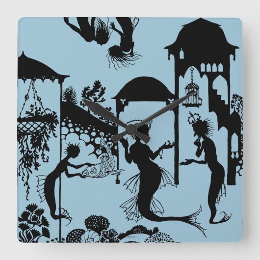 Andersen: Kleine Meerjungfrau-Silhouette Quadratische Wanduhr (Vorderseite)