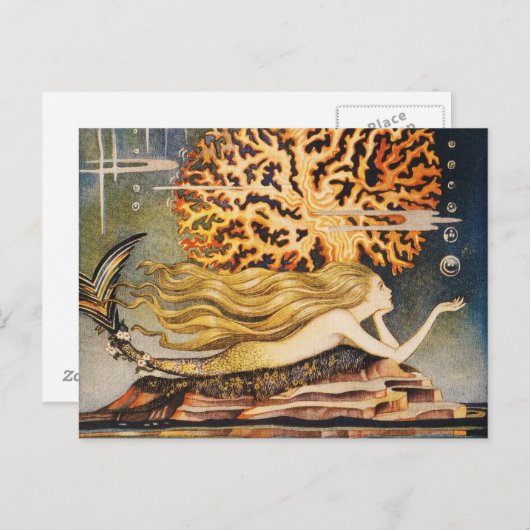 Andersen: Little Mermaid Zeichnend Postkarte (Vorne/Hinten)