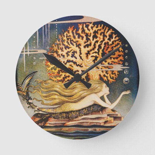 Andersen: Little Mermaid Zeichnend Runde Wanduhr (Vorderseite)