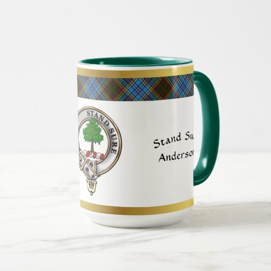 Anderson Clan Abzeichen Tartan & Motto Tasse (VorderseiteRechts)