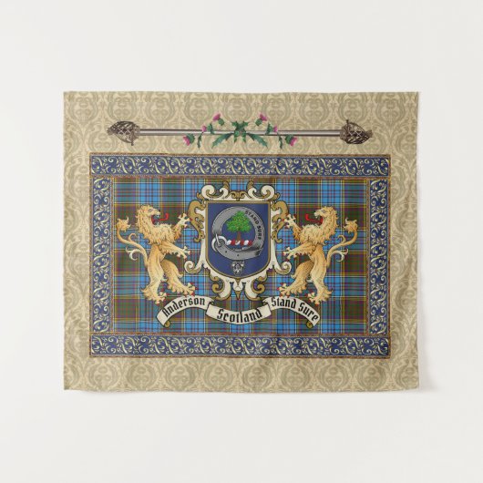 Anderson Clan Abzeichen & Tartan w/Lions Tapestry Wandteppich (Vorderseite (Horizontal))
