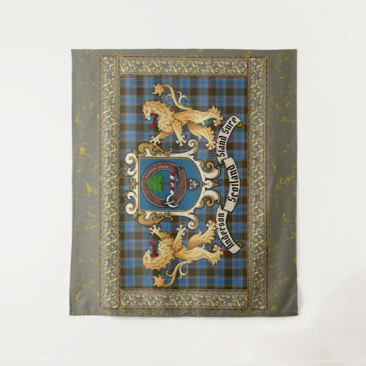 Anderson Clan Abzeichen & Tartan w/Lions Wandteppich (Vorderseite)
