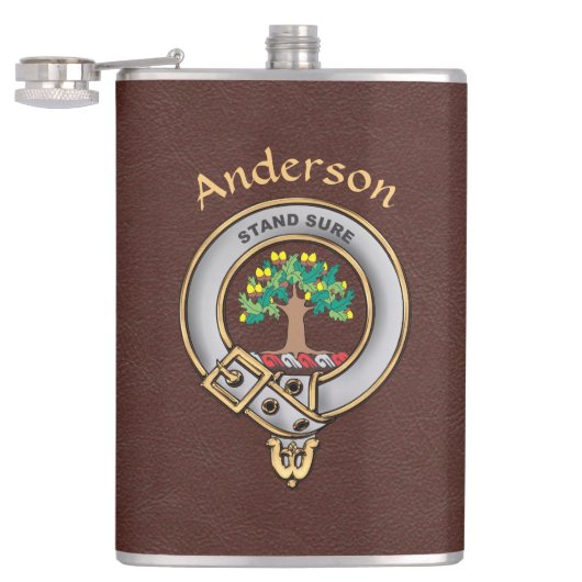 Anderson Clan Abzeichen w/Brown Imitats Leather Flachmann (Geöffnet)
