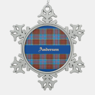 Anderson Familienwappen W/ Anderson Tartan Schneeflocken Zinn-Ornament