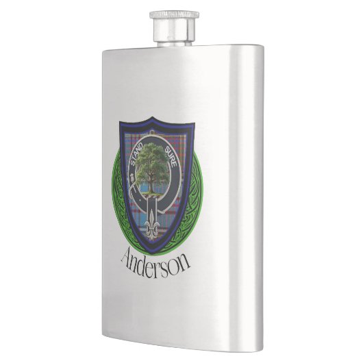 Anderson Scottish Clan Tartan und Wappen Flachmann (Links)