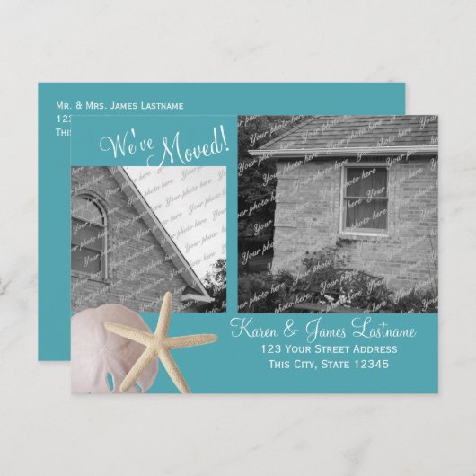 Änderung der Adresse am Strand mit Foto Ankündigungspostkarte (Vorne/Hinten)