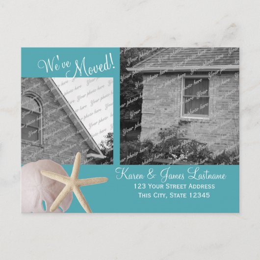 Änderung der Adresse am Strand mit Foto Ankündigungspostkarte (Vorderseite)