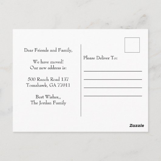 Änderung der Adresse der Kuh Postkarte (Rückseite)