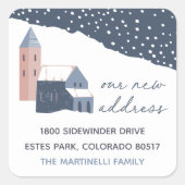 Änderung der Adresse des Snowy Village Quadratischer Aufkleber (Vorderseite)