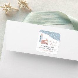 Änderung der Adresse des Snowy Village Quadratischer Aufkleber