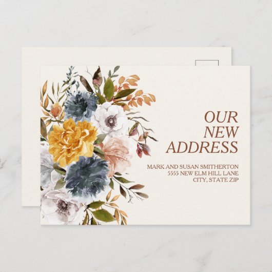 Änderung der Adresse Gelb blauer Rost Autumn Flora Postkarte (Vorne/Hinten)