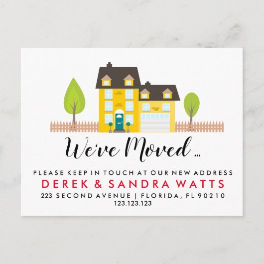 Änderung der Adresse gelb Haus haben wir umgezogen Ankündigungspostkarte (Vorderseite)