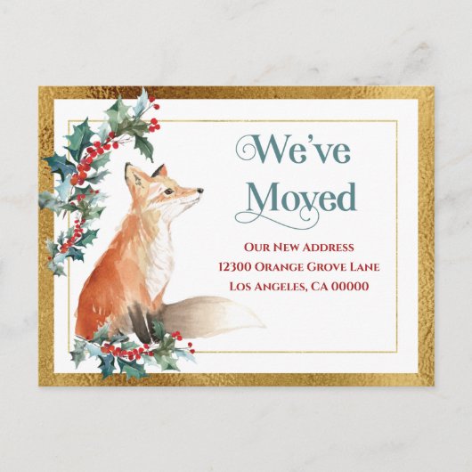 Änderung der Adresse Gold, die wir übertragen Urla Ankündigungspostkarte (Vorderseite)