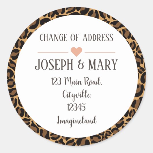 Änderung der Adresse Leopard Print Runder Aufkleber (Vorderseite)