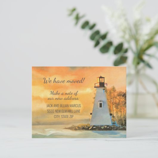 Änderung der Adresse Leuchtturm Malerei Küste Sonn Postkarte (Stehend Vorderseite)