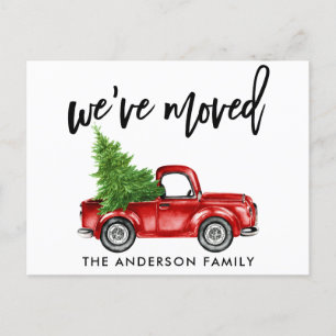 Änderung der Adresse Pinselschrift Red Truck Tree Postkarte