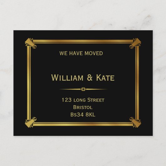 Änderung der Adresse Postkarte Art Deco Gold (Vorderseite)
