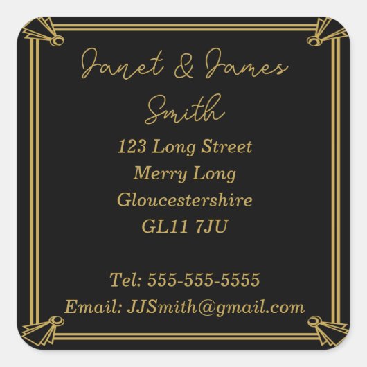 Änderung der Adresse Schwarz-Gold-Aufkleber Quadratischer Aufkleber (Vorderseite)