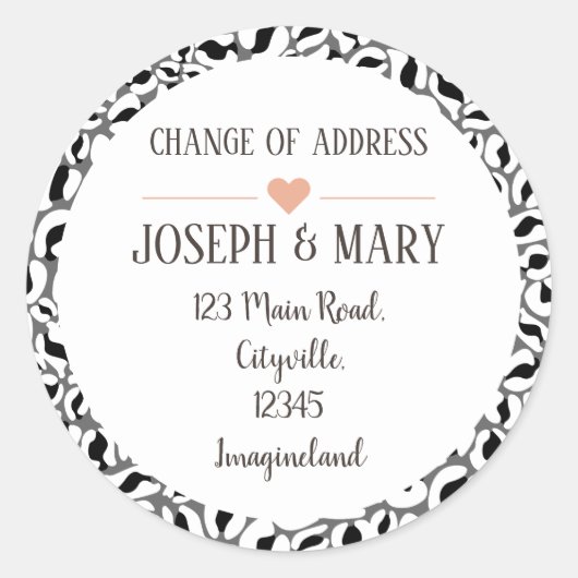 Änderung der Adresse schwarz-weiß Leopard Print Runder Aufkleber (Vorderseite)
