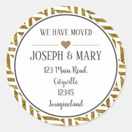 Änderung der Adresse Schwarzes Gold Herringbone mo Runder Aufkleber