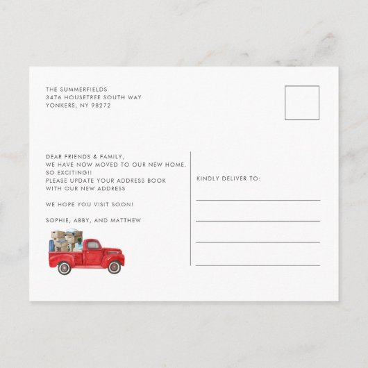 Änderung der Adresse Wasserfarbener LKW-Bewegung Ankündigungspostkarte (Rückseite)