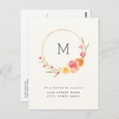 Änderung der Ankündigung für die Floral Monogramm- Postkarte (Vorne/Hinten)