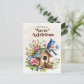 Änderung der Anschrift Birdhouse Blue Bird-Blume Ankündigungspostkarte (Stehend Vorderseite)