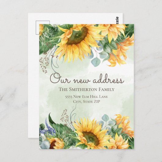 Änderung der Anschrift Sonnenblumen Grünland Postkarte (Vorne/Hinten)