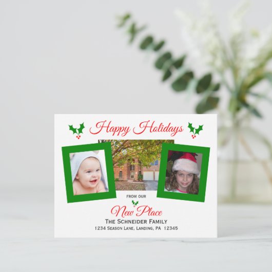 Änderung der Anschrift Weihnachtskarte Holly und F Ankündigungspostkarte (Stehend Vorderseite)