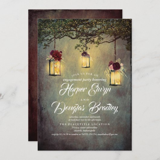 Änderung der Laternen rustikale Länderbindungspart Einladung (Vorne/Hinten)