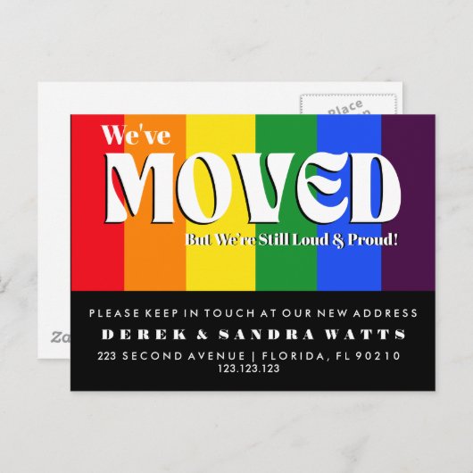 Änderung der LGBTQ+-Adresse durch Rainbow Pride Ankündigungspostkarte (Vorne/Hinten)
